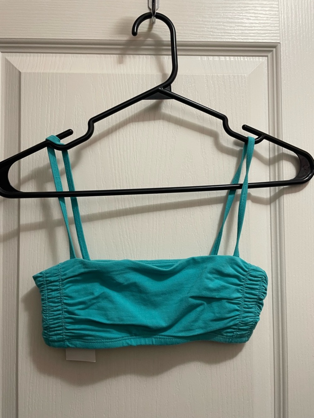 Teal Ruched Bandeau Bikini Top with Thin Straps